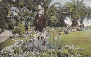 REDLANDS, CA,1912; A.K Smiley in his beautiful private grounds on Smiley Heights