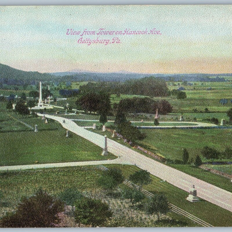 c1910s Gettysburg, PA View Tower Hancock Ave Civil War Statue Cemetery A189