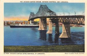 Canada  JACQUES-CARTIER BRIDGE Between Montreal~Longueuil c1940's Linen Postcard