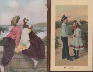 The Tars Farewell Kiss Children Young Romance 2x Antique Love Postcard s