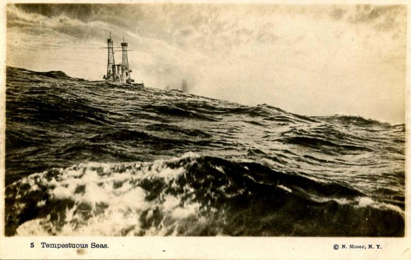 USS Vermont, 1916, Tempestuous Seas - RPPC   Military