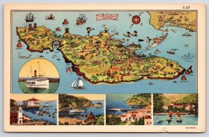 Map of Santa Catalina Island Off The Coast Of California Steamship Postcard