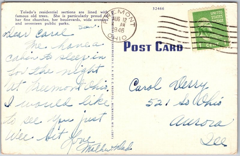 Toledo Ohio OH, 1946 Good Shepherd Church, From Anthony Wayne Bridge, Postcard