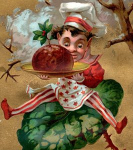 1880s Embossed Victorian New Year's Card Fantasy Fairy Elf Figgy Pudding P115