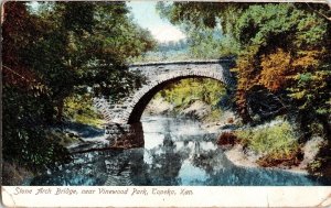 Stone Arch Bridge Vinewood Park Topeka Kansas Antique Postcard Cancel Vtg 