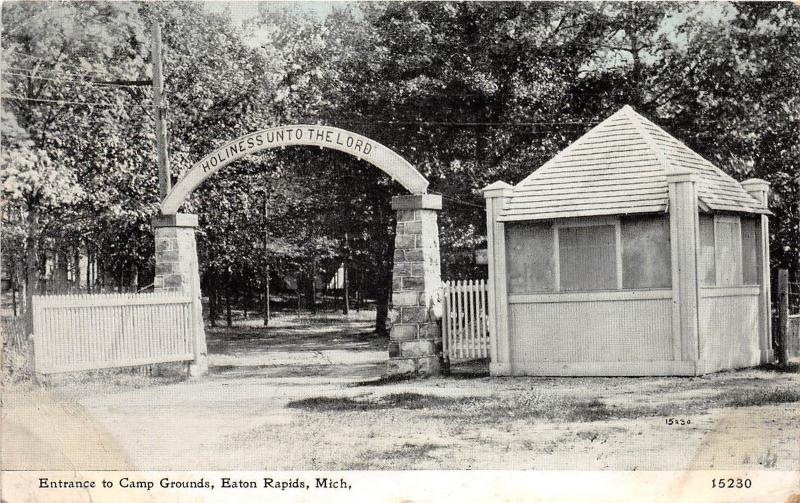 A56/ Eaton Rapids Michigan Mi Postcard c1910 Entrance to Camp Grounds