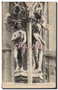 Old Postcard Rouen Cathedral Statues of & # 39Adam Eve and the tower of butter