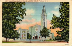 Sacred Heart Catholic Church High School Vineland NJ New Jersey Linen Postcard 