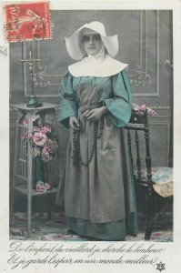 Set of 6 postcards 1907 pious woman religious faith cross nun christianity