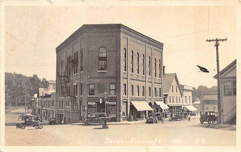 Dover Foxcroft ME Street View Store Fronts in 1925 RPPC Postcard