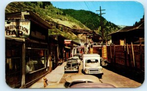 BURKE, ID Idaho MAIN STREET SCENE Railroad Train  c1940s Cars Ross Hall Postcard