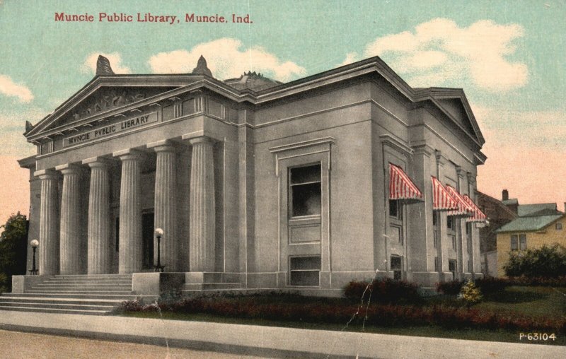 Vintage Postcard 1921 Muncie Public Library Historical Building Muncie Indiana