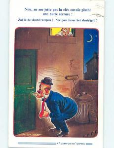 Bamforth comic signed FITZPATRICK - ANGRY WIFE WAITS FOR DRUNK HUSBAND HL9293