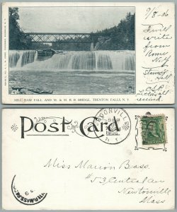 TRENTON FALLS N.Y. MILL DAM FALL & RAILROAD BRIDGE 1906 ANTIQUE POSTCARD railway