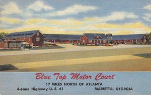 BLUE TOP MOTOR COURT Marietta, Georgia US 41 Roadside 1956 Linen Postcard