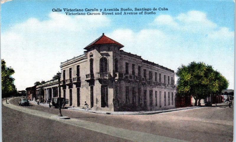 SANTIAGO, Cuba   CALLE VICTORIANO GARZON Street Scene  c1940s  Linen  Postcard