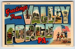 Greeting From Valley Forge Large Big Letter Postcard Pennsylvania Linen Unused