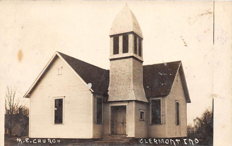 E40/ Clermont Indiana In Real Photo RPPC Postcard 1911 M.E. Church Building