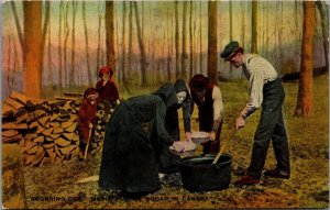 Canada SUgaring Off Making Maple Sugar In Canada Vintage Postcard 09.47