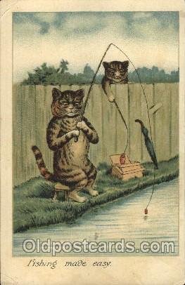 Fishing Made Easy Artist Signed Louis Wain Cats 1905 crease left top corner a...