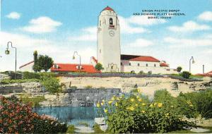 Union Pacific Railroad Depot Boise ID Idaho Linen Postcard