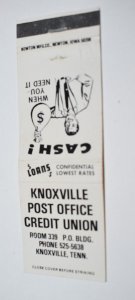 Knoxville Post Office Credit Union Tennessee 20 Front Strike Matchbook Cover