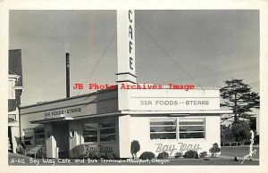 OR, Newport, Oregon, RPPC, Bay Way Cafe, Bus Terminal, Sawyers Photo No 16612