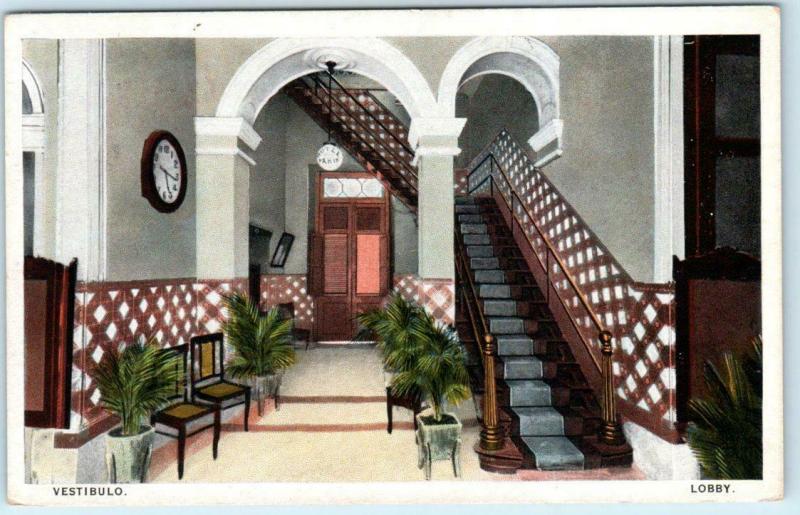 MATANZAS, CUBA   Interior LOBBY at HOTEL PARIS  ca 1920s-30s   Postcard