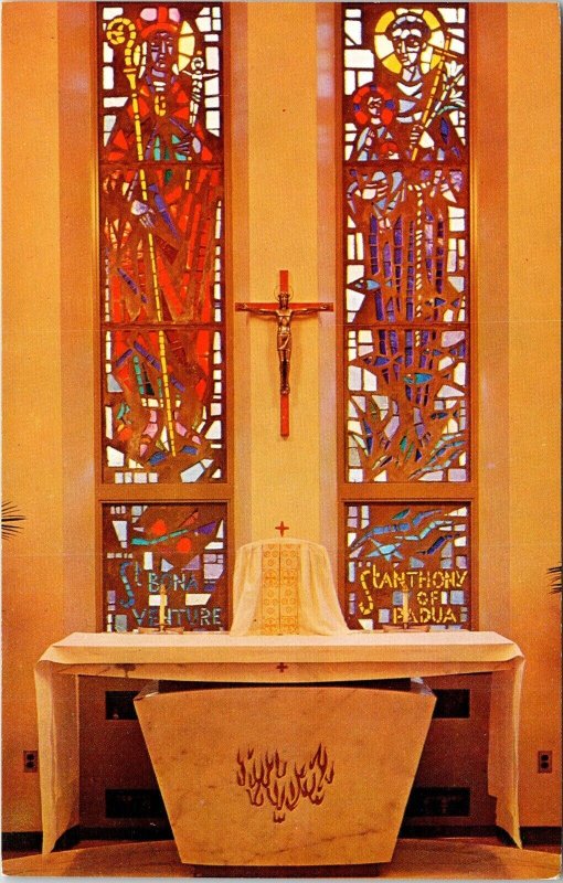 White Marble Altar Design Fir Stained Glass Blessed Mother Garrison Ny Postcard 