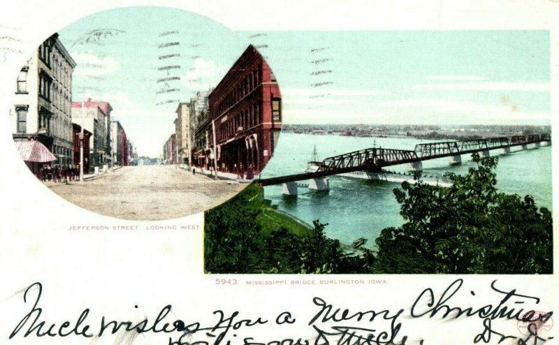 c.1910 Downtown Burling, IA Bridge River Postcard P14