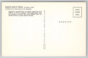 Arcadia CA Horse Racetrack Santa Anita Park Thoroughbreds Racing Postcard J28