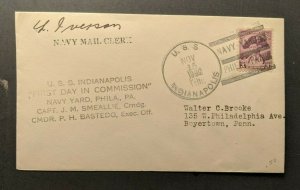 1932 USS Indianapolis Navy FDC Cover to Boyertown PA Navy Yard Phila PA Cancel