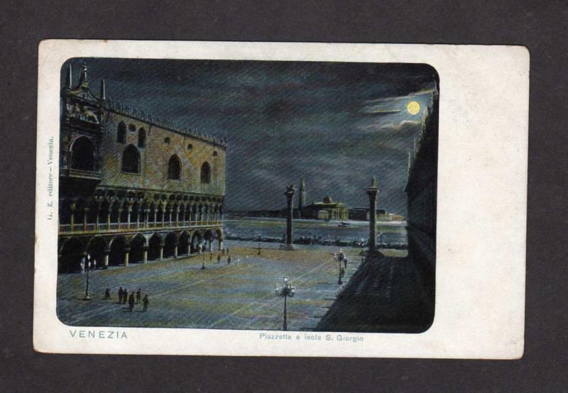 Italy Venice Venezia Moonlight view Vintage Italie Carte Postale Postcard Night