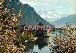 Modern Postcard Lac Leman the castle of Chillon and the Dents du Midi in the ...