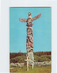 Postcard Kwakiutl Totem Pole Alert Bay Canada