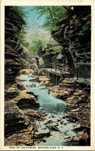 Pool of the Nymphs Watkins Glen N.Y. Walkway Cancel Vintage Postcard 2c Stamp 