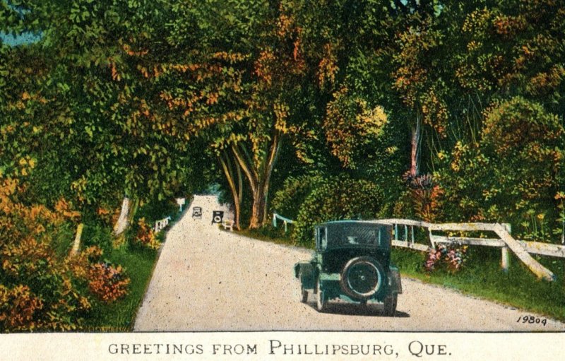 1920's Phillipsburg Quebec Canada Cars Street View Vintage Postcard P218