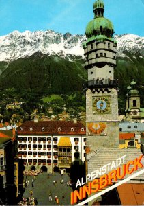 Austria Innsbruck View Of Herzog-Friedrich-Strasse With City Hall Golden Roof...