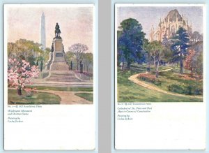 2 Postcards WASHINGTON D.C. ~ Washington Monument, Cathedral~Lesley Jackson 1927