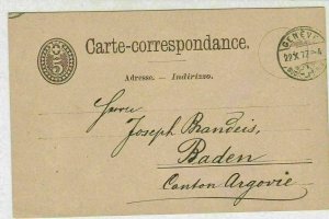 Switzerland 1877 Geneva Cancel to Baden Stamps Postcard Ref 30573 