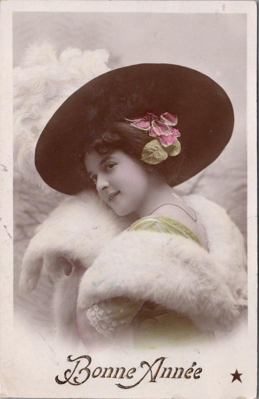 Bonne Année Happy New Year Young Woman c1910 Etoile Real Photo Postcard E31