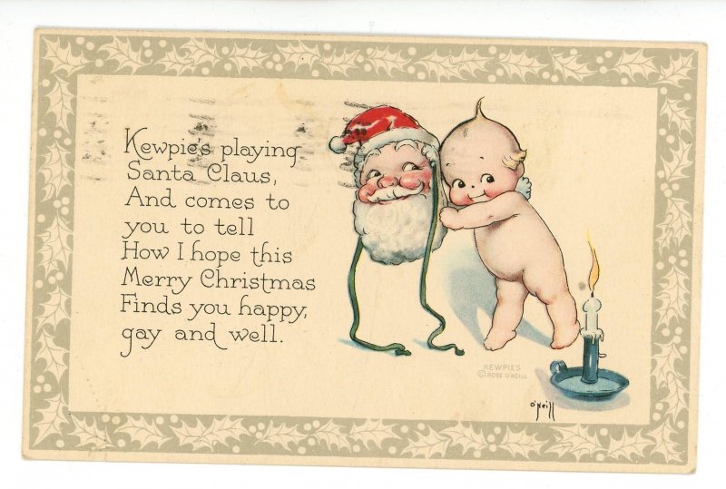 Kewpies by Rose O'Neill. Pub. By Gibson Art Christmas- Playing Santa