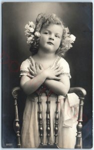 c1910s German Sweet Little Girl RPPC Cute Hugging Erding Germany Photo Vtg A148