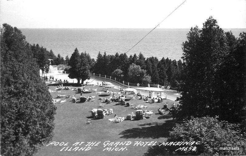 1940s Island Michigan Pool Grand Hotel  Mackinac RPPC Real photo postcard 8605