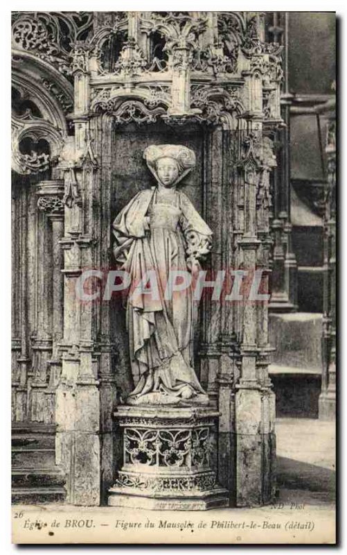 Postcard Ancient Church of Brou Figure of Mausoleum of Philibert the Fair detail