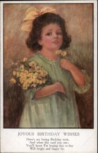 Beautiful Little Girl w/ Yellow Flowers & Poem Artistique #B2604 Postcard