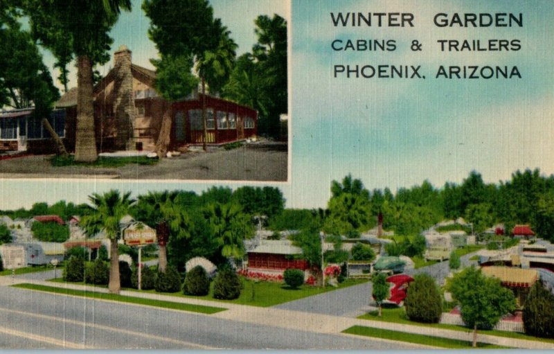 c1940's Winter Garden Cabins & Trailers Street View Phoenix Arizona AZ Postcard 