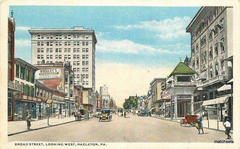 1920s Hazelton Pennsylvania Broad Street West Teich postcard 9112 autos