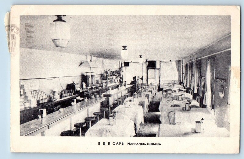 Nappanee Indiana Postcard B&B Cafe Interior View Restaurant 1940 Vintage Antique