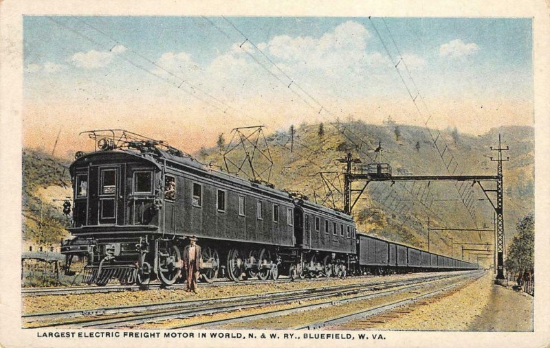 Largest Electric Freight Motor N & W Railway Bluefield, WV Train 1922 Postcard